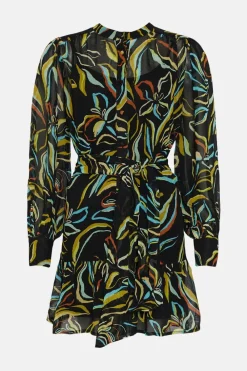 Clearance Oasis Petite Leafy Floral Belted Mini Shirt Dress Multi