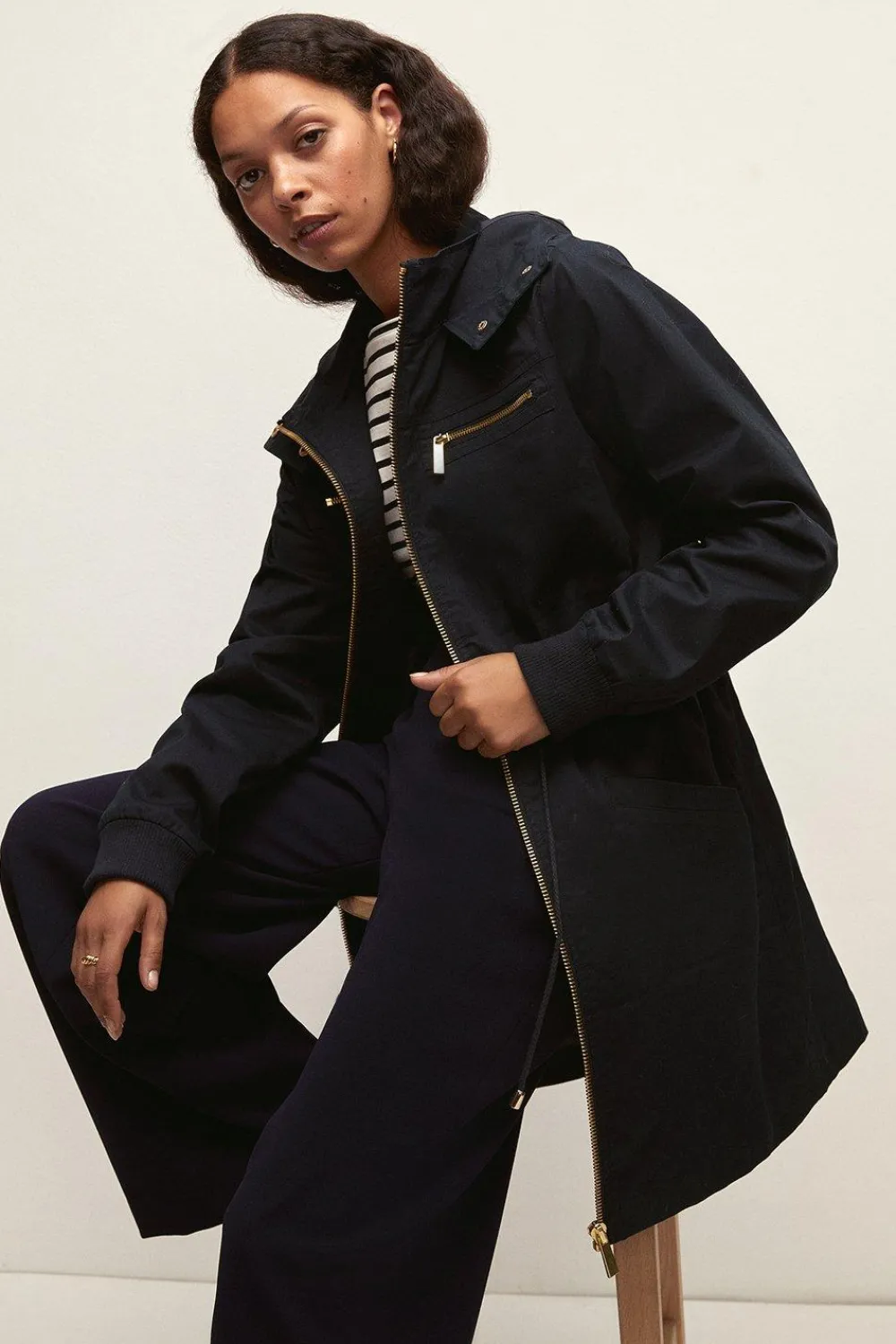 Hot Oasis Petite Lightweight Midi Parka Black