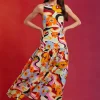 Clearance Oasis Petite Linen Mix Floral Bow Back Halter Midi Dress Multi