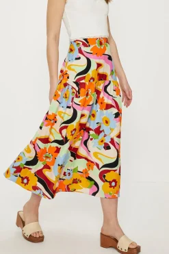 Clearance Oasis Petite Linen Mix Floral Midi Skirt Multi
