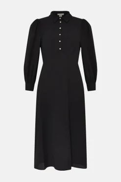 Clearance Oasis Petite Long Sleeve Pearl Button Midi Dress Green