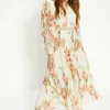 Fashion Oasis Petite Magnolia Floral Lace Balloon Sleeve Midi Dress Ivory