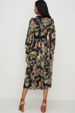 Best Oasis Petite Magnolia Floral Lace Tiered Dobby Midi Dress Black