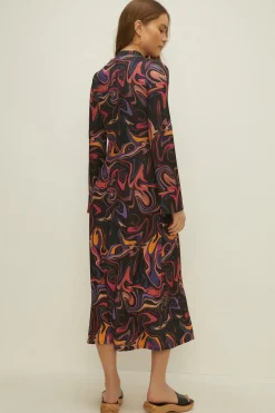 Clearance Oasis Petite Marble Rib Mock Neck Midi Dress Black