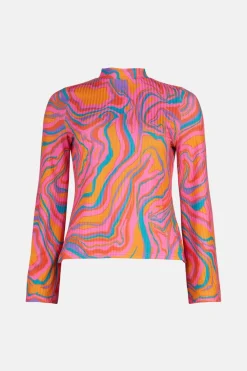 Fashion Oasis Petite Marble Rib Mock Neck Top Pink