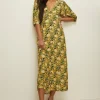 Best Oasis Petite Meadow Floral Puff Sleeve Midi Dress Ochre
