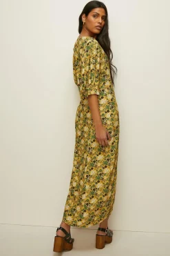 Best Oasis Petite Meadow Floral Puff Sleeve Midi Dress Ochre