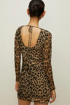 Discount Oasis Petite Mesh Tie Back Mini Dress Animal