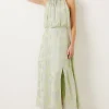 Fashion Oasis Petite Metallic Halter Neck Midi Dress Sage