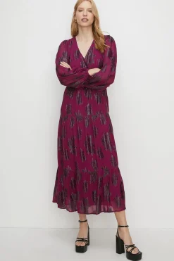 Online Oasis Petite Metallic V Front Midi Dress Berry