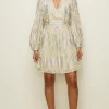 Sale Oasis Petite Metallic V Front Smock Mini Dress Ivory