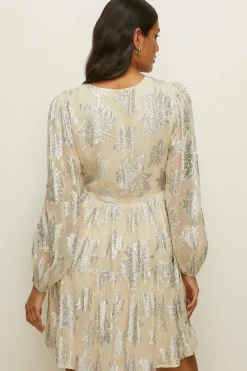 Sale Oasis Petite Metallic V Front Smock Mini Dress Ivory