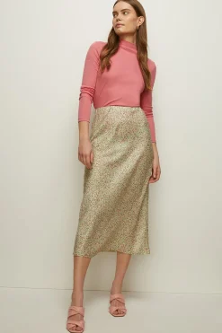 Outlet Oasis Petite Micro Ditsy Satin Twill Bias Skirt Mint
