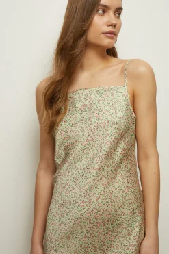New Oasis Petite Micro Ditsy Satin Twill Slip Dress Mint