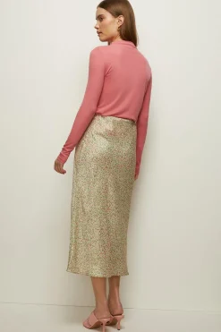 Outlet Oasis Petite Micro Ditsy Satin Twill Bias Skirt Mint