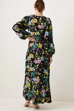 Online Oasis Petite Neon Printed V Neck Midi Dress Floral