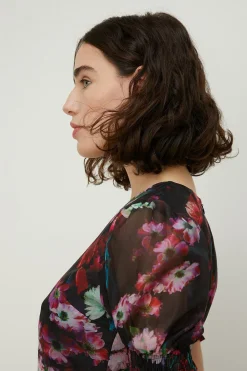 Clearance Oasis Petite Painted Floral Keyhole Organza Dress Black
