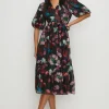 Outlet Oasis Petite Painted Floral Wrap Organza Dress Black