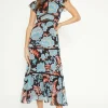 Best Oasis Petite Paisley Floral Tiered Lace Trim Midi Dress Black