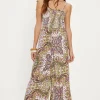 Hot Oasis Petite Paisley Print Crinkle Shirred Jumpsuit Multi