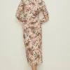 Outlet Oasis Petite Paisley Printed Ruched Side Midi Dress Ivory
