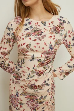 Outlet Oasis Petite Paisley Printed Ruched Side Midi Dress Ivory