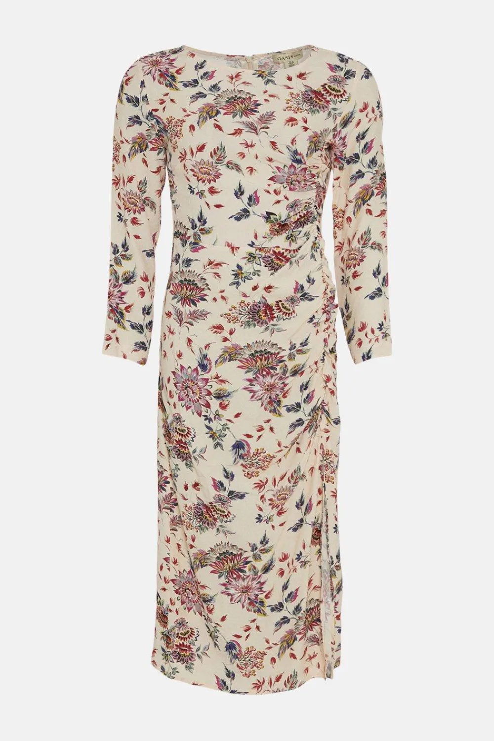 Outlet Oasis Petite Paisley Printed Ruched Side Midi Dress Ivory