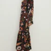 Clearance Oasis Petite Paisley Velvet Funnel Neck Tiered Midi Dress Multi