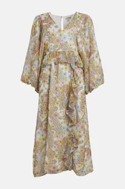 Clearance Oasis Petite Pastel Paisley Dobby Chiffon Dress Multi