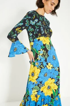 Sale Oasis Petite Patch Print Bold Floral Midi Dress Multi
