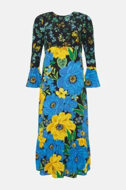 Sale Oasis Petite Patch Print Bold Floral Midi Dress Multi