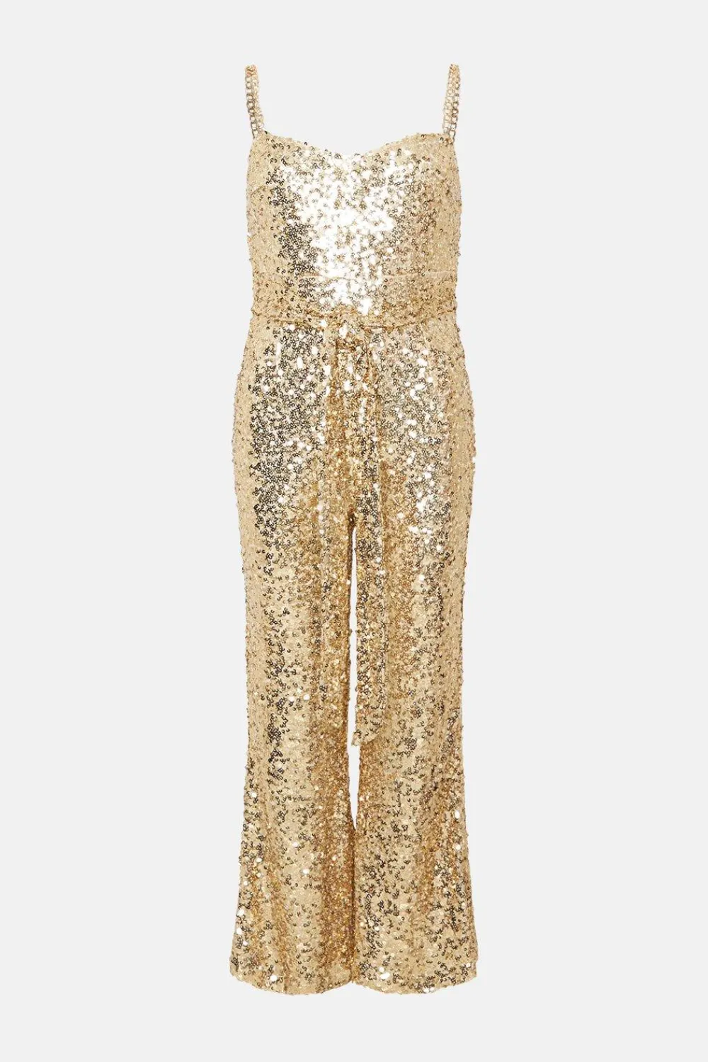 Clearance Oasis Petite Premium Chain Strap Sequin Jumpsuit Gold