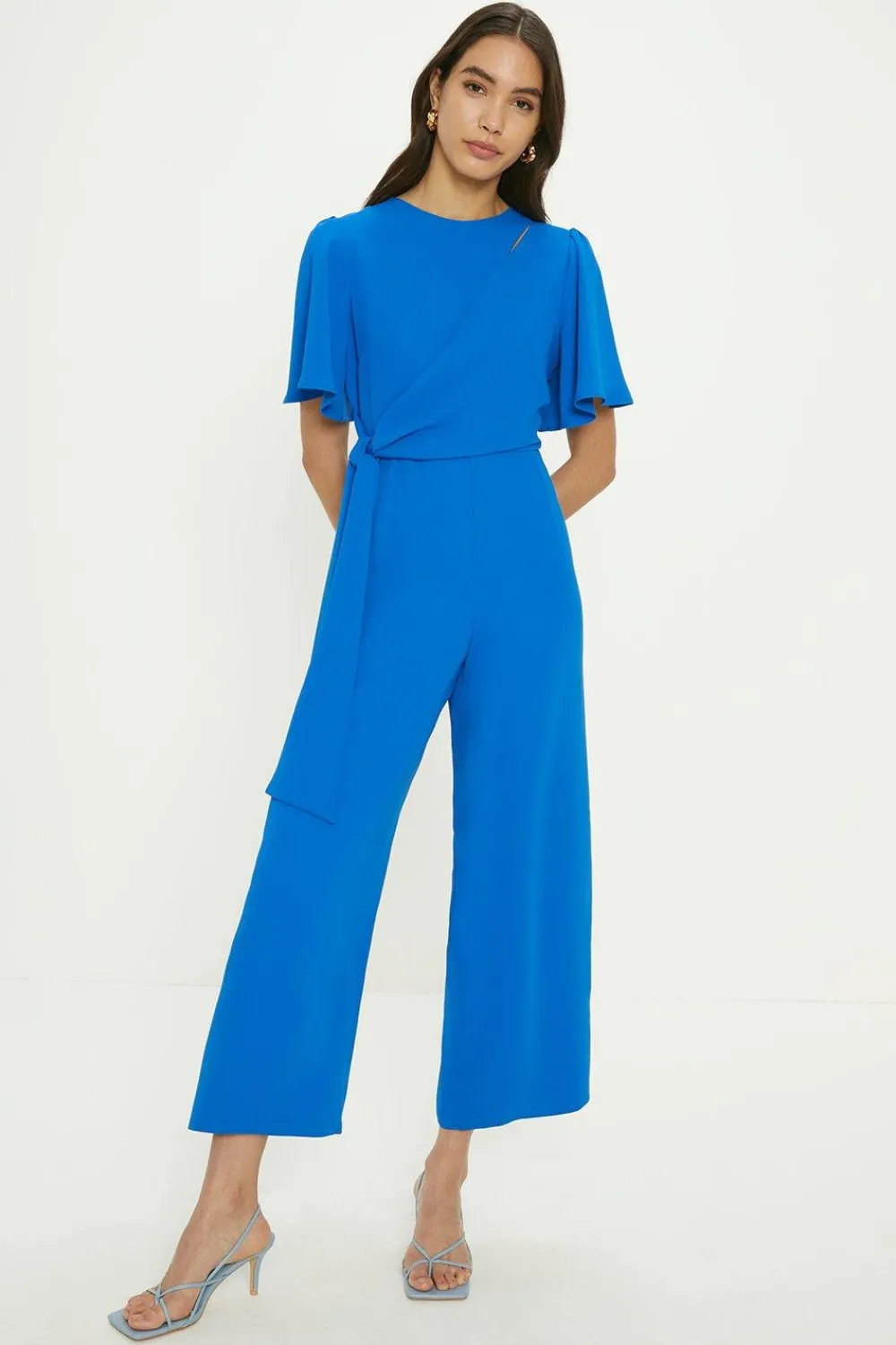 Discount Oasis Petite Premium Crepe Drape Tie Front Jumpsuit Cobalt