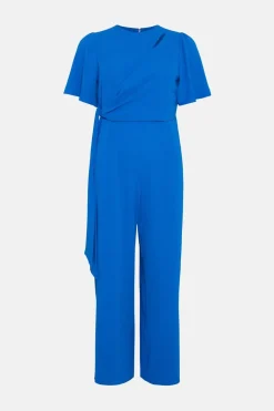 Discount Oasis Petite Premium Crepe Drape Tie Front Jumpsuit Cobalt