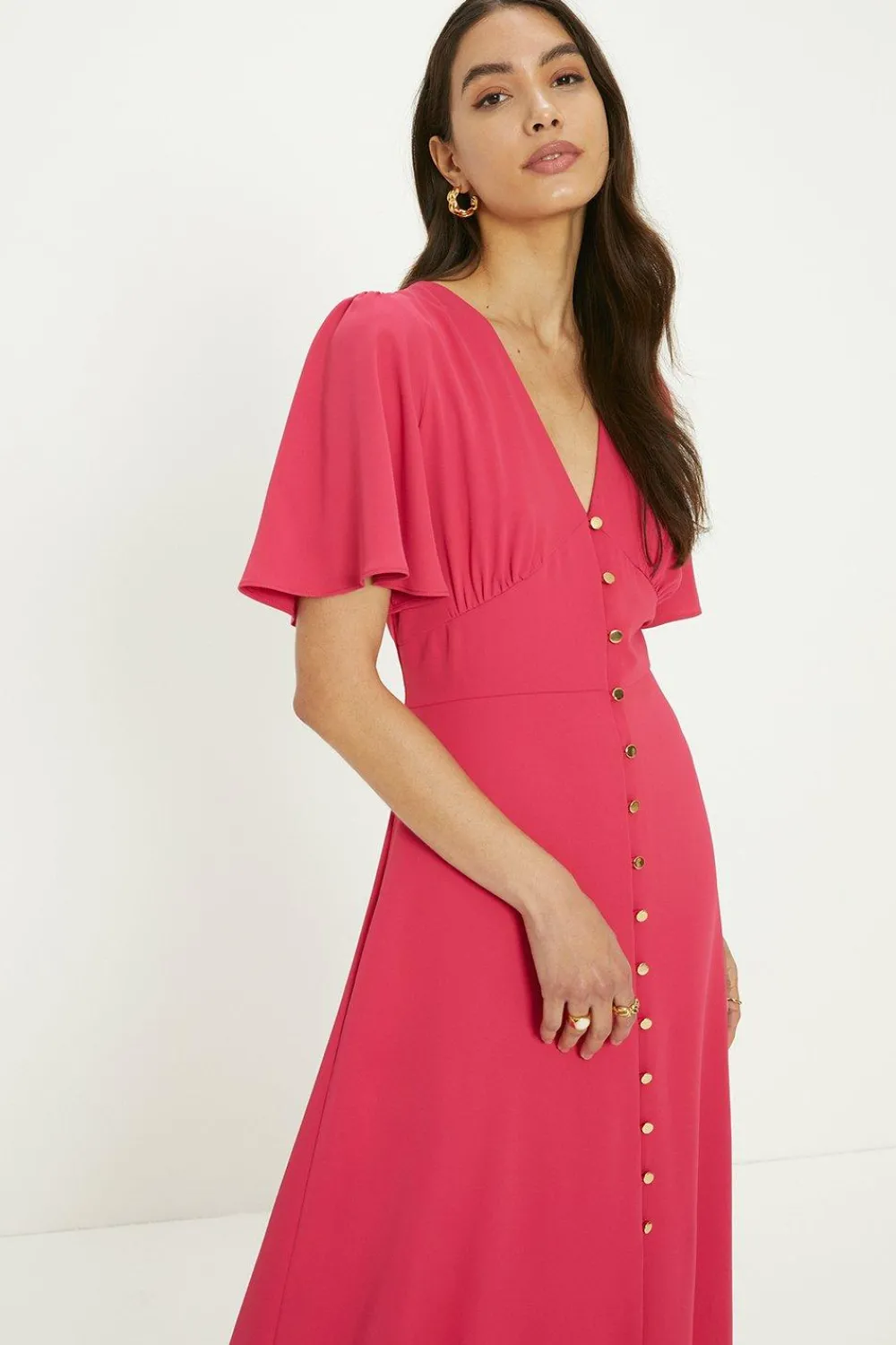Hot Oasis Petite Premium Crepe Midi Tea Dress Pink