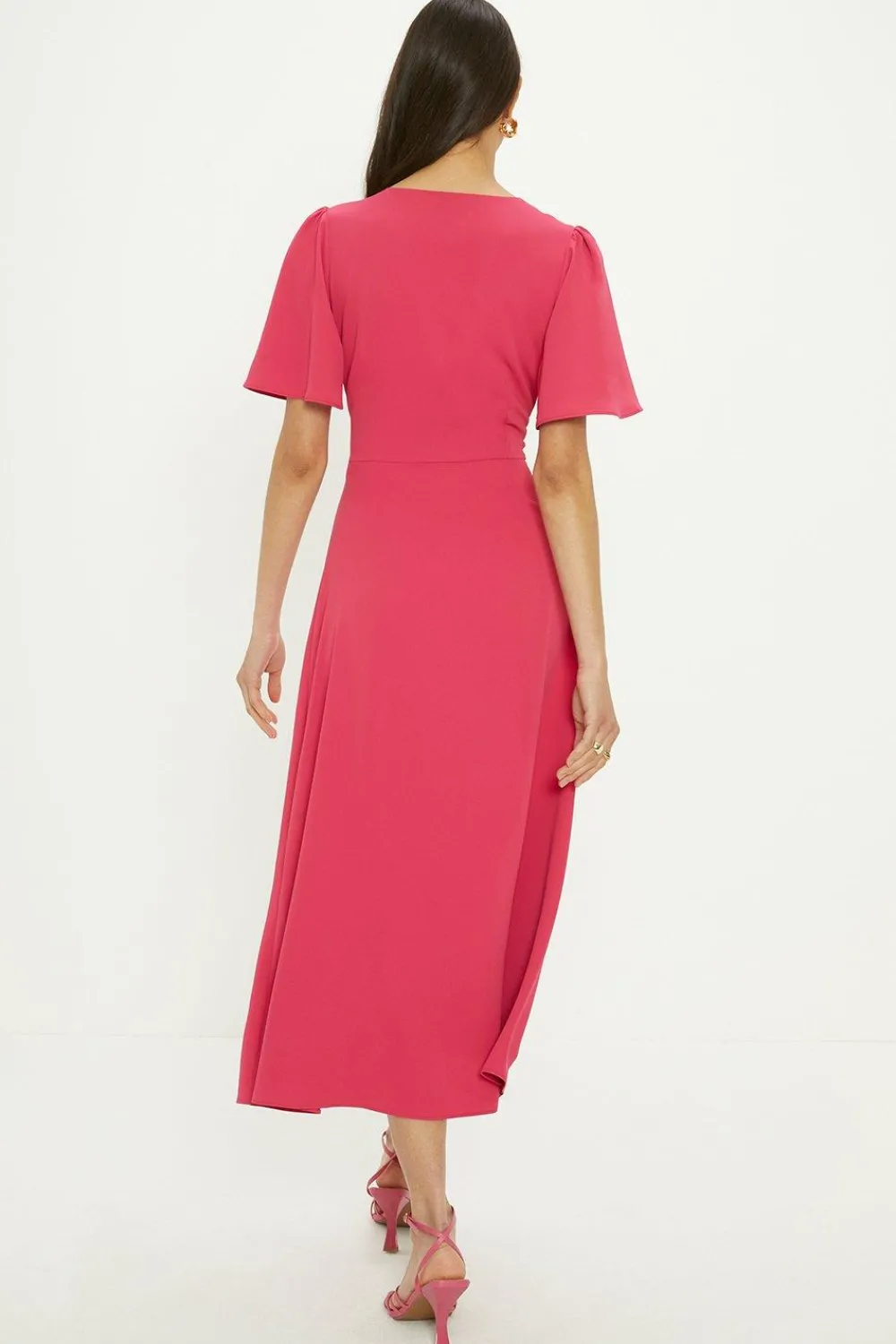 Hot Oasis Petite Premium Crepe Midi Tea Dress Pink