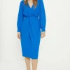 Online Oasis Petite Premium Crepe Twist Front Midi Dress Cobalt