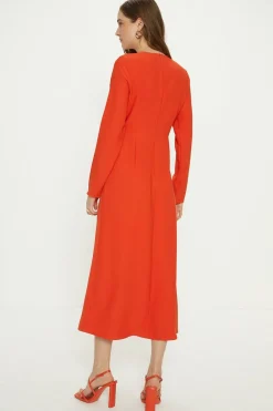 Hot Oasis Petite Premium Crepe Waterfall Skirt Midi Dress Orange