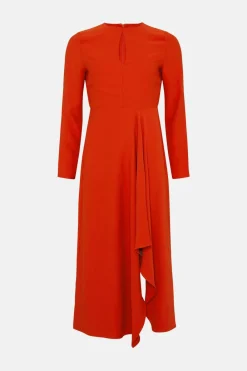 Hot Oasis Petite Premium Crepe Waterfall Skirt Midi Dress Orange