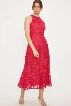 Discount Oasis Petite Premium Floral Lace Halter Midaxi Dress Hot Pink