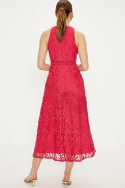 Discount Oasis Petite Premium Floral Lace Halter Midaxi Dress Hot Pink