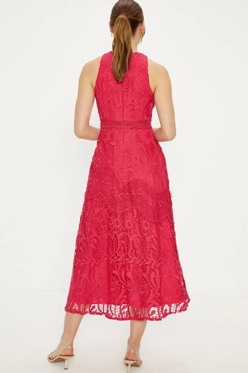 Discount Oasis Petite Premium Floral Lace Halter Midaxi Dress Hot Pink