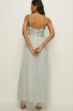 Fashion Oasis Petite Premium Flower Strappy Maxi Dress Duck Egg