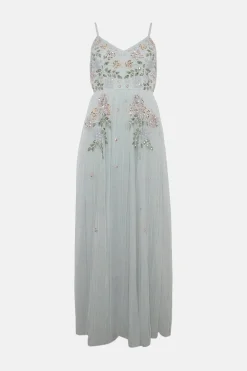 Fashion Oasis Petite Premium Flower Strappy Maxi Dress Duck Egg