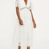 Clearance Oasis Petite Premium Geo Lace Angel Sleeve V Neck Maxi Dress White