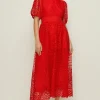 Sale Oasis Petite Premium Lace Midi Dress Red
