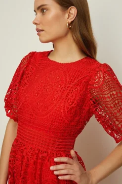 Sale Oasis Petite Premium Lace Midi Dress Red