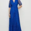 New Oasis Petite Premium Lace V Neck Maxi Dress Cobalt