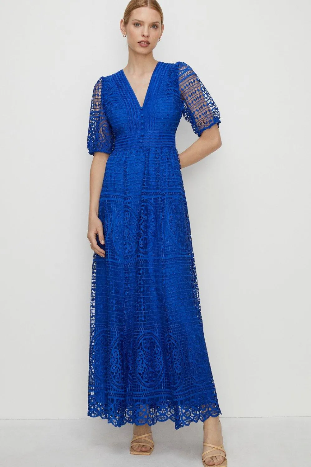 New Oasis Petite Premium Lace V Neck Maxi Dress Cobalt