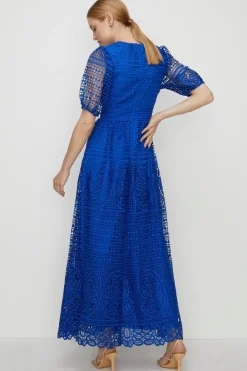 New Oasis Petite Premium Lace V Neck Maxi Dress Cobalt